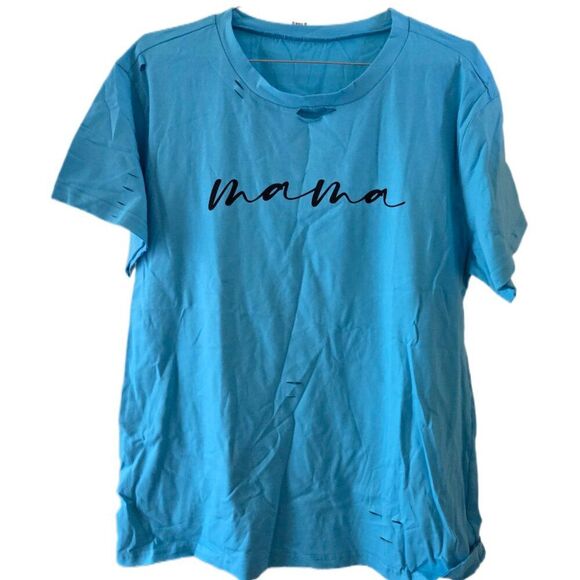 Unbranded Tops - New Mama Sky Blue Short Sleeve T-Shirt with the torn look